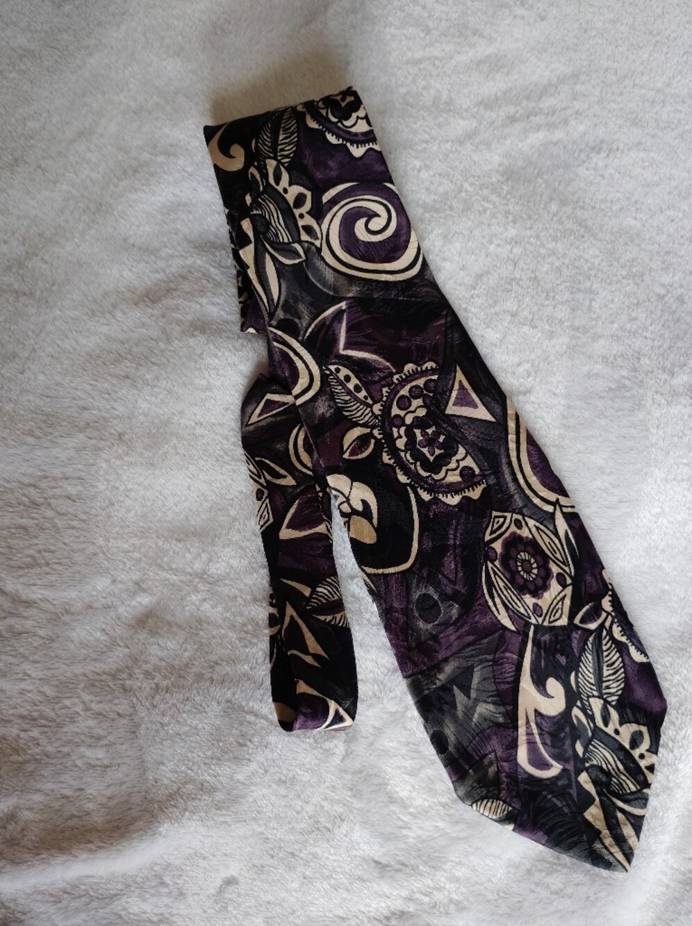 Bellini Silk Mens Neck Tie Necktie Vintage Purple Abstract Pattern, 100% silk